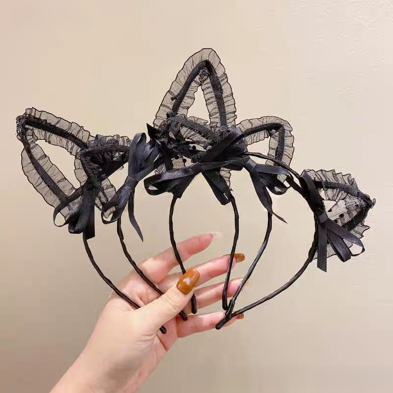 Hair Net Invisible - Gothic Ruffled Mesh Cat Ear Hair