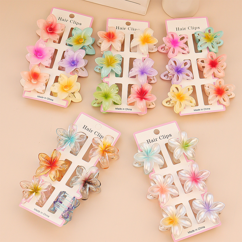 Hair Clip Claw Large - 6Pcs Fashion Colorful Transparent Flower Small