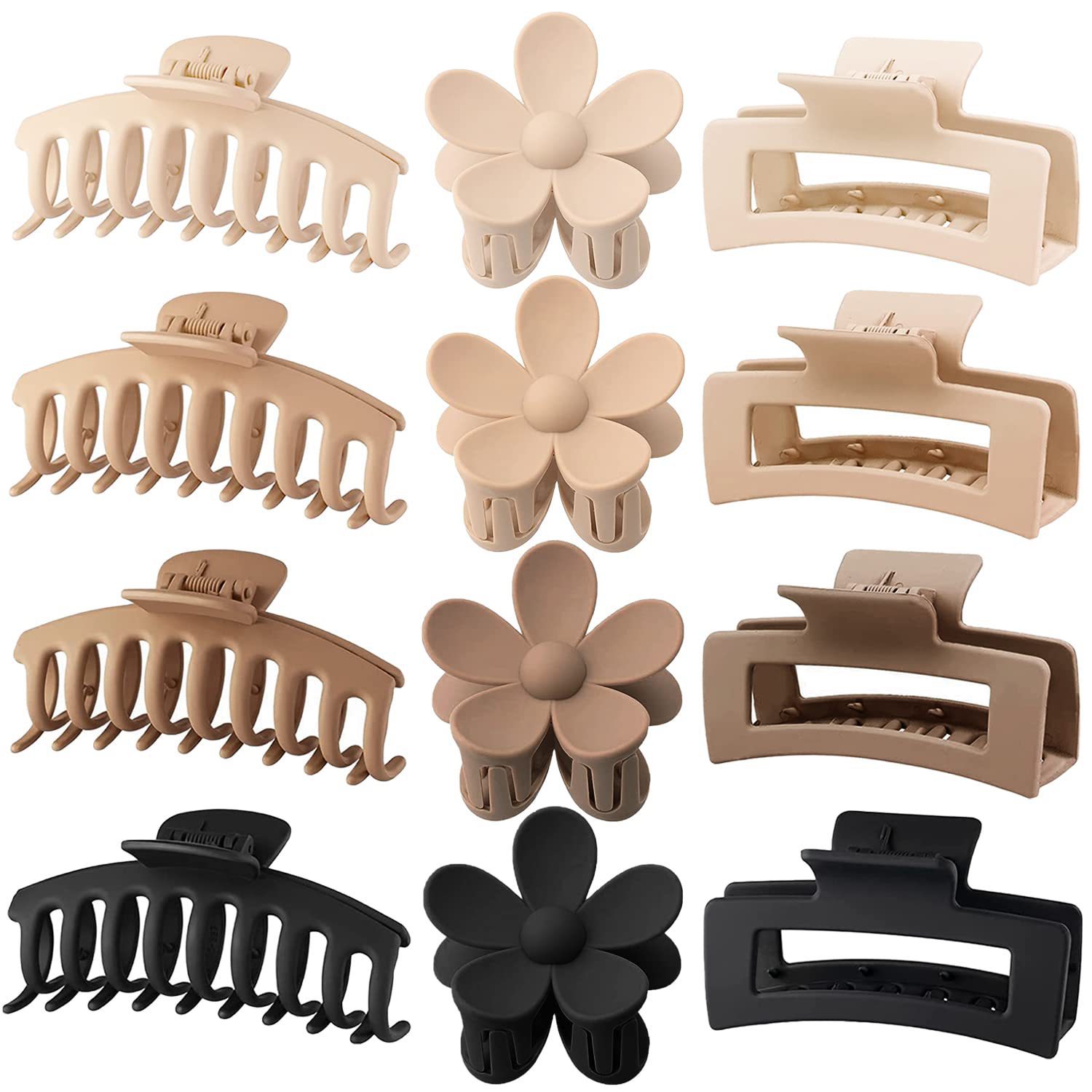 Hair Clip Claw Large - 12Pcs Neutral Tone Plastic Hair Claw