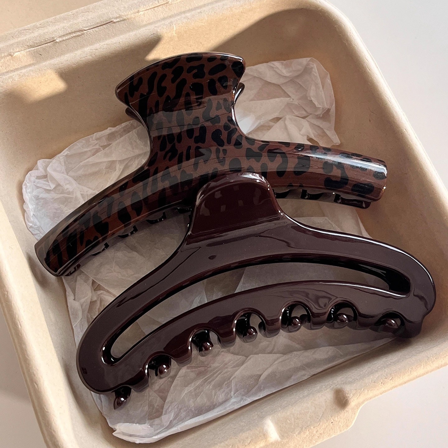Hair Clip Claw Large - 2pcs Vintage Leopard Print Arc Moon
