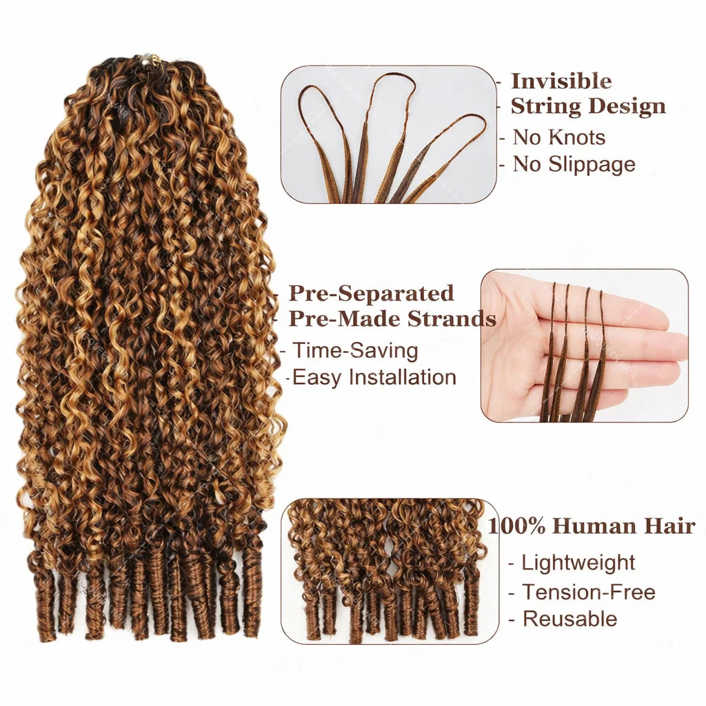 P427 Highlight Burmese Curly F - Feather Hair Extension ulasan dan harga