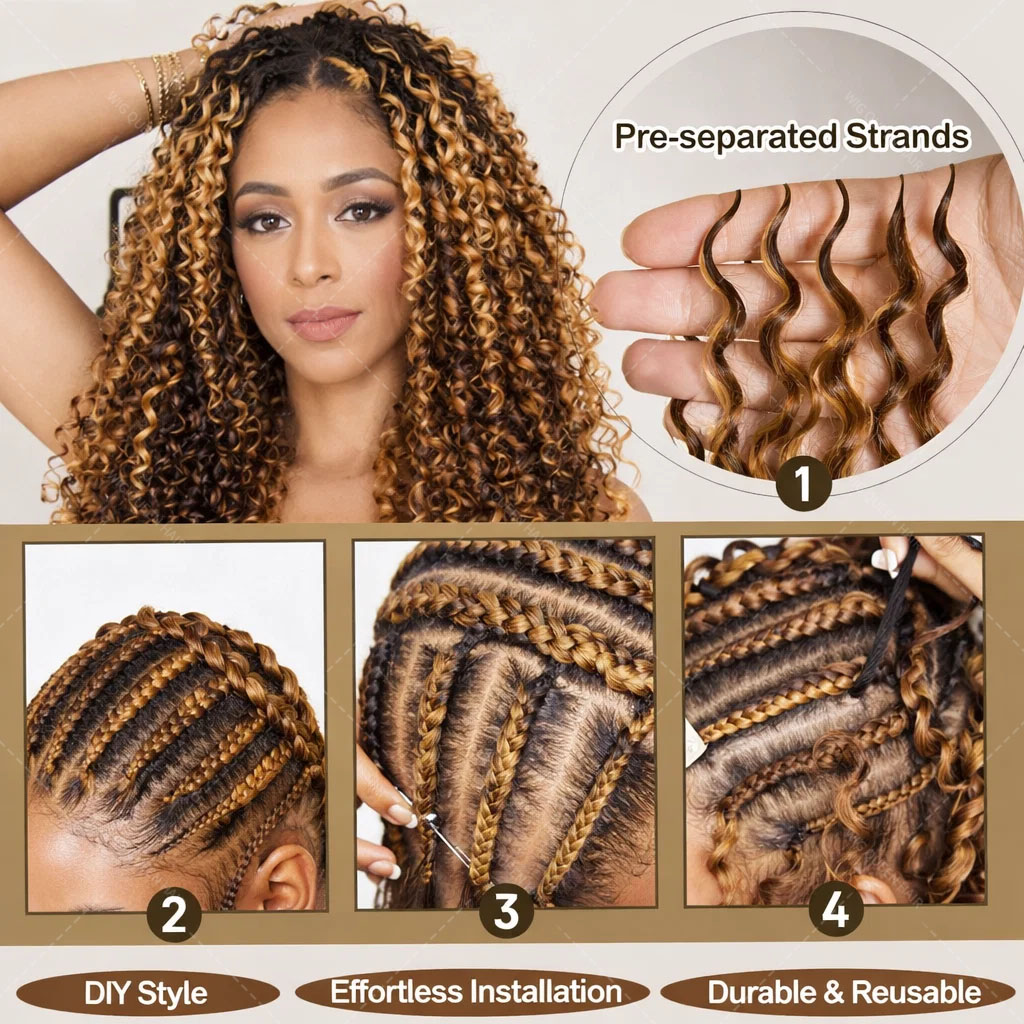 P427 Highlight Burmese Curly F - Feather Hair Extension ulasan dan harga