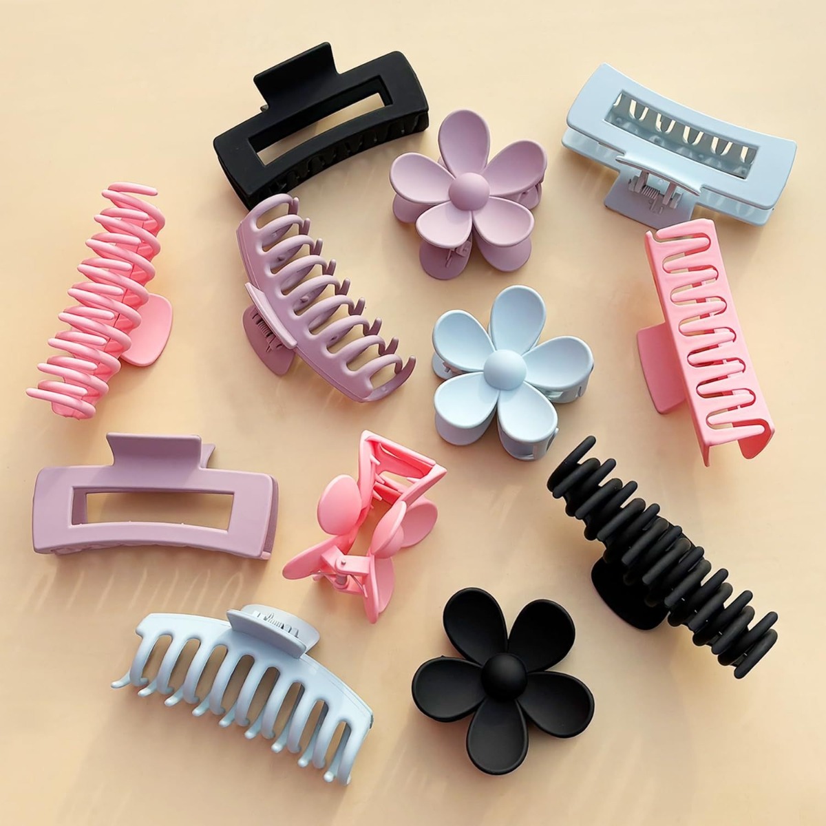 12Pcs Neutral Tone Plastic Hai - Hair Clip Claw Large ulasan dan harga