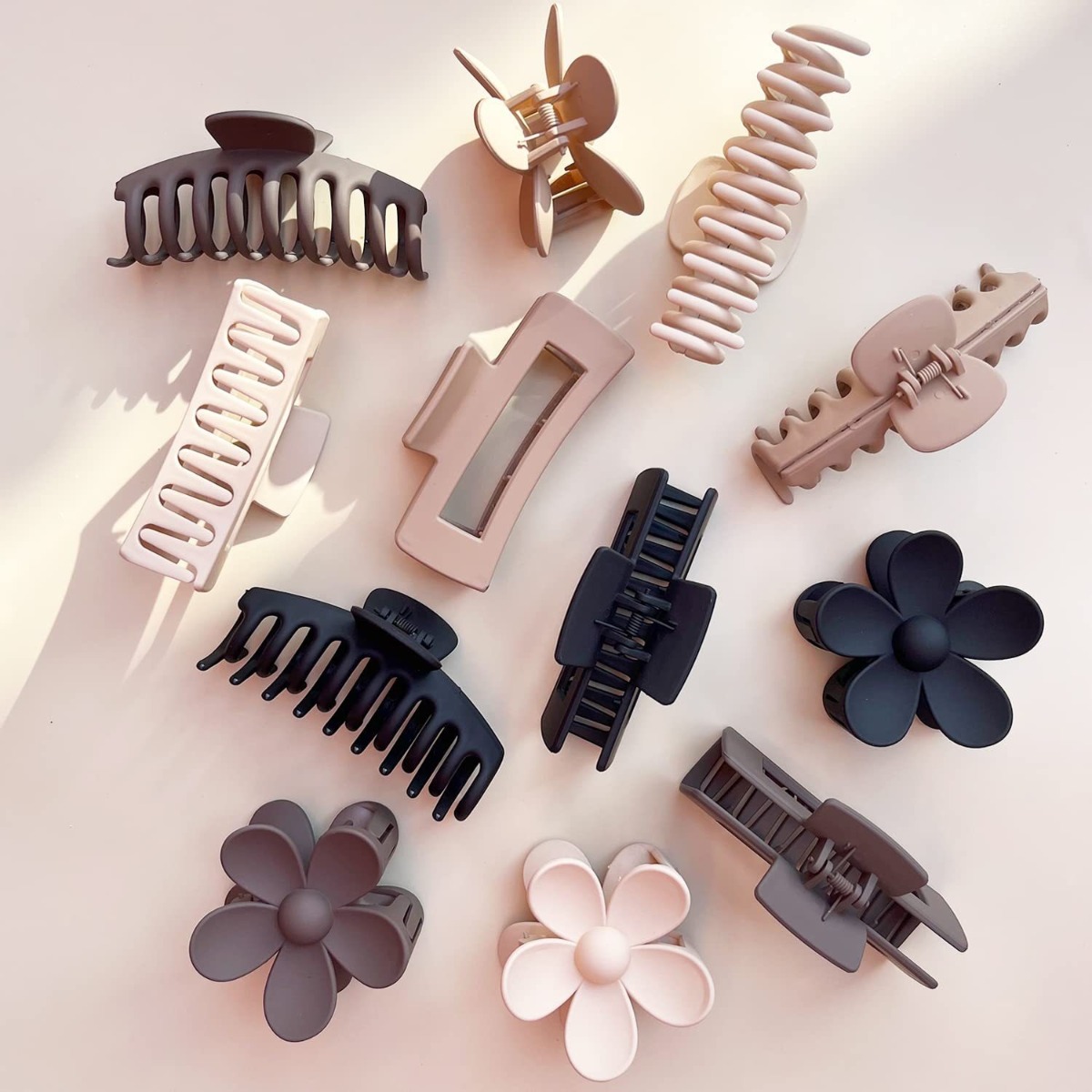12Pcs Neutral Tone Plastic Hai - Hair Clip Claw Large ulasan dan harga
