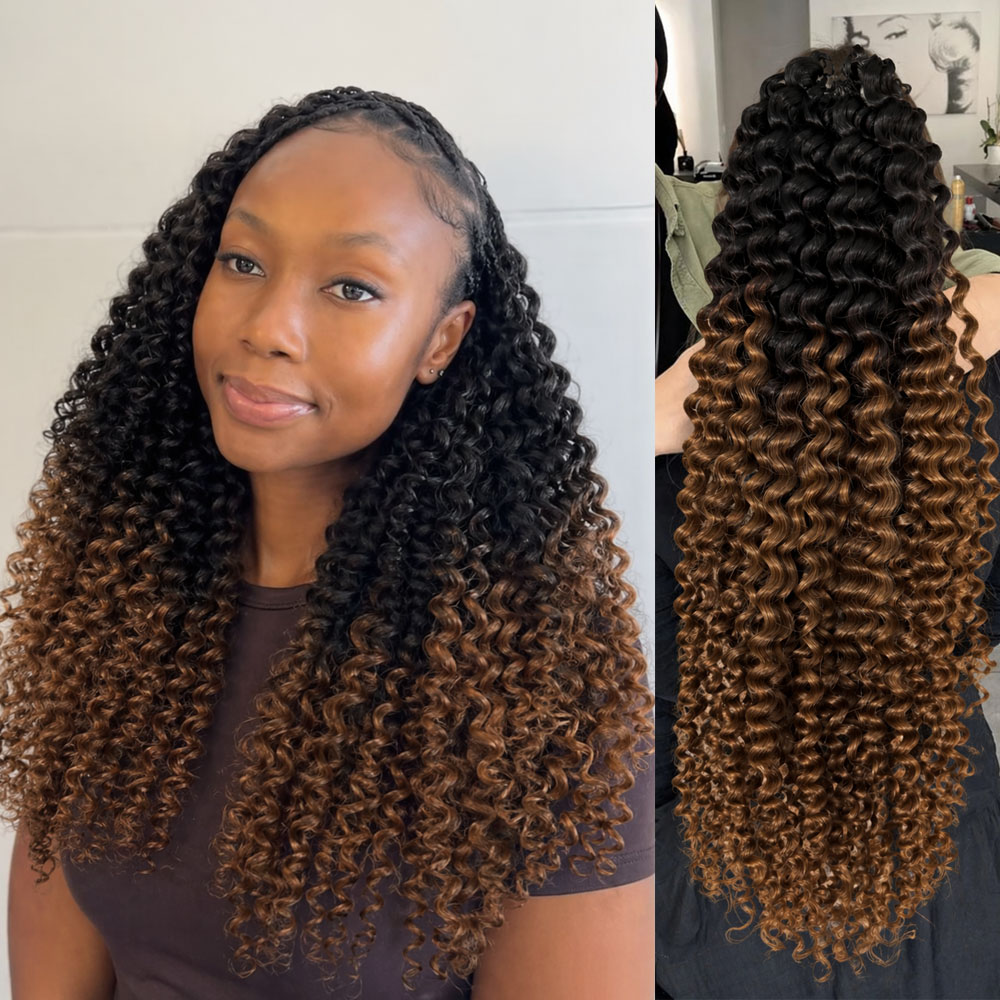 TB30 Brown Kinky Curly Crochet - Feather Hair Extension ulasan dan harga