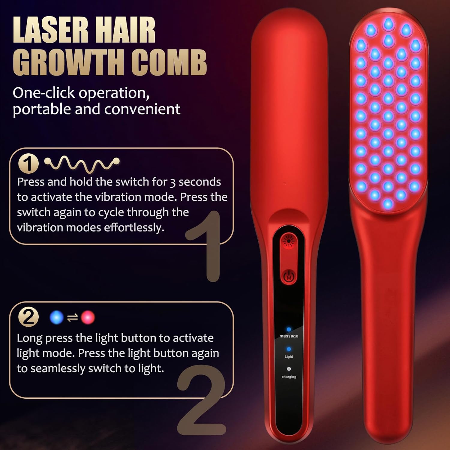 Laser Hair Growth Comb, Red Li - Hair Care Vegan ulasan dan harga
