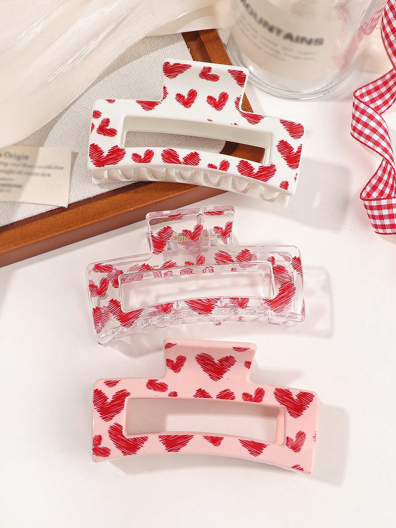 3Pcs Pink Love Print Hair Claw - Hair Clip Claw Large ulasan dan harga